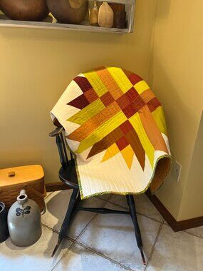 New Colorful Handcrafted Lap Quilt or Throw, Bright Starburst Design